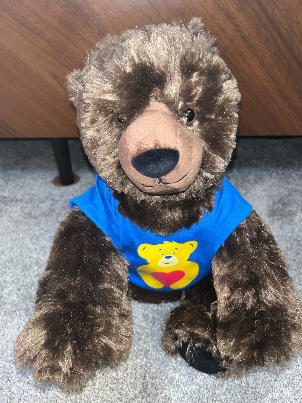 Build-A-Bear Brown Plush Bear with Blue Tee and Yellow Heart Graphic